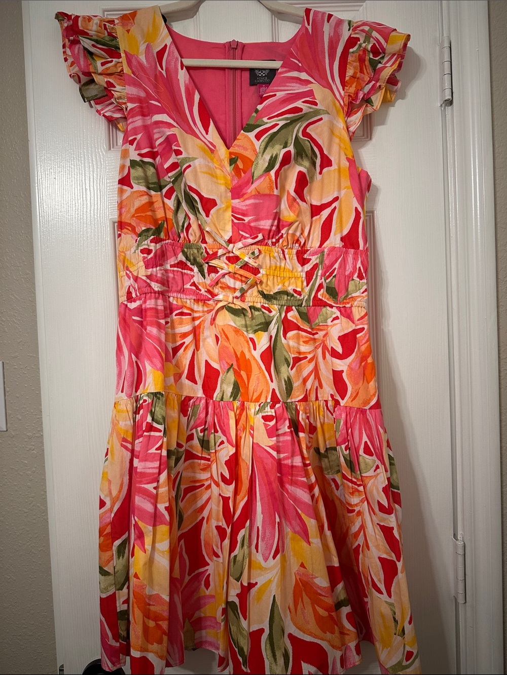 Vince Camuto Pink, Yellow & Green Floral Print Sundress